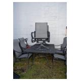 CAST ALUMINUM TABLE & 6 CHAIRS 43" X 70" TABLE