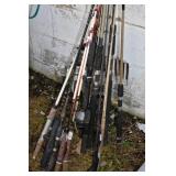 COLLECTION OF FISHING EQUIPMENT 6 RODS W/ REELS &
