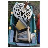 PLASTIC YARD CART, 3 BIRD FEEDERS, CAST IRON