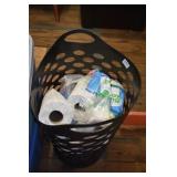 BASKET OF PAPER TOWELS, LAUNDRY DETERGENT &