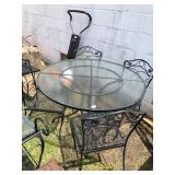 CAST IRON OUTDOOR DINING TABLE GLASS TOP W/