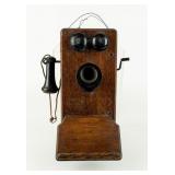 Antique Oak Kellogg Wall Mount Crank Telephone