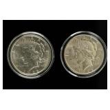 Coin (2)  Peace Silver Dollars 1922-D  Almost Unc.