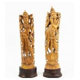 Set of 2 Sandalwood Carved Hindu Statues