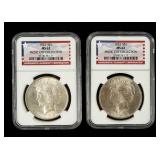 Coin (2) 1923  Peace Silver Dollar NGC MS62