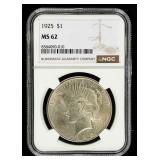 Coin 1925 Peace Silver Dollar NGC MS62