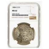 Coin 1884-O Morgan Silver Dollar NGC MS62