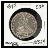 Coin 1842 Liberty Seated Half Dollar B.U. *