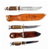 Knife Lot Of 3 Edge Mark Fixed Blades With Horn