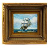 Framed Ship Oil Painting by K. Dossi