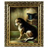 Framed Collie Oil Painting