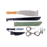 Machetes, Knife, Handcuffs, and Keys