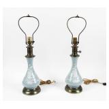 2 French Celadon Porcelain Table Lamps