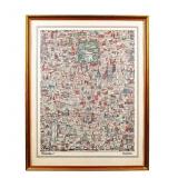 Vintage Framed Pictorial Map of Manhattan New York