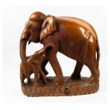 Large Hand Carved Wood Elephants