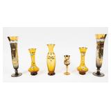 6 Vintage Venetian Amber Vases
