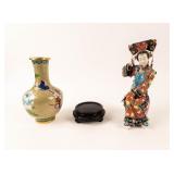 Chinese Porcelain Lady & Cloisonne Vase