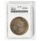 Coin 1921 Morgan Silver Dollar ANACS AU55