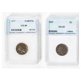 Coin (2) Buffalo Nickels 1937 NNC MS66