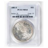 Coin 1881-S Morgan Silver Dollar PCGS MS64