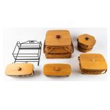 Set of 5 Longaberger Baskets & Rack