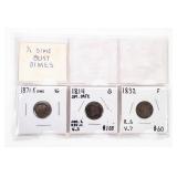 Coin 3 Early American Type Coins 1/2 Dime & Dimes