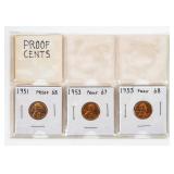 Coin 3 Proof Lincoln Cents 1951, 53 & 1955