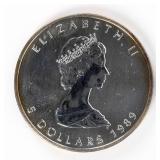 Coin 1989 Canadian $5 .999 Fine Silver Maple