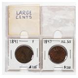 Coin 2 United States Large Cents 1841 & 1847
