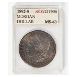 Coin 1882-S Morgan Silver Dollar ACG MS63