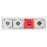 Coin (3) Sealted Liberty Dimes 1889, 90 & 1891