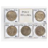 Coin (5) Peace Silver Dollars Very Fine-Extra Fine