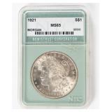 Coin 1921  Morgan Silver Dollar NTC MS65