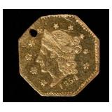 Coin 1854 1/4$ California Gold Token Holed