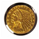Coin 1908 $2.50 Indian Gold Piece Fine*