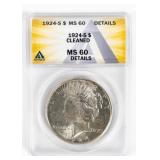 Coin 1924-S Peace Silver Dollar ANACS MS60*