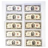 Currency (10) 1953 2$ Notes Fine to Almost Unc.