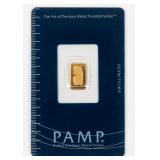 Coin 1.0 Gram Gold Bar PAMP Certified