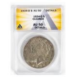 Coin 1934-D Peace Silver Dollar ANACS AU50*