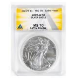 Coin 2025-W Silver Eagle ANACS MS70 Satin