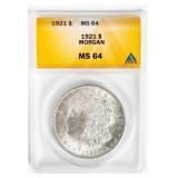 Coin 1921 Morgan Silver Dollar ANACS MS64