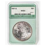 Coin 1881-S Morgan Silver Dollar NTC MS65