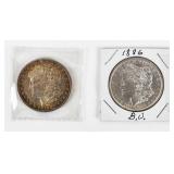 Coin (2) Morgan Silver Dollars 1886-P