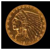 Coin 1910 $2.50 Indian Gold Piece VF*