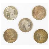 Coin (5) Morgan Silver Dollars 1921 Extra Fine