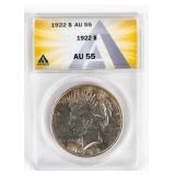 Coin 1922 Peace Silver Dollar ANACS AU55