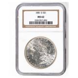 Coin 1881-S Morgan Silver Dollar NGC  MS62