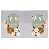 Jewelry 14kt Yellow Gold Jade & Pearl Earrings
