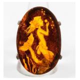 Jewelry Amber/Sterling Silver Cameo Ring