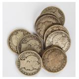 Coin (10) S Mint Barber Half Dollars in Good to VG